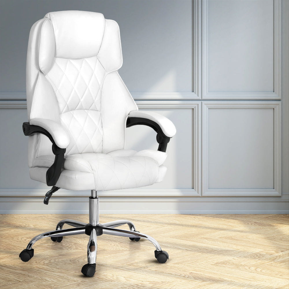 Office & Desk Chairs: Artiss Executive Office Chair Leather Recliner White