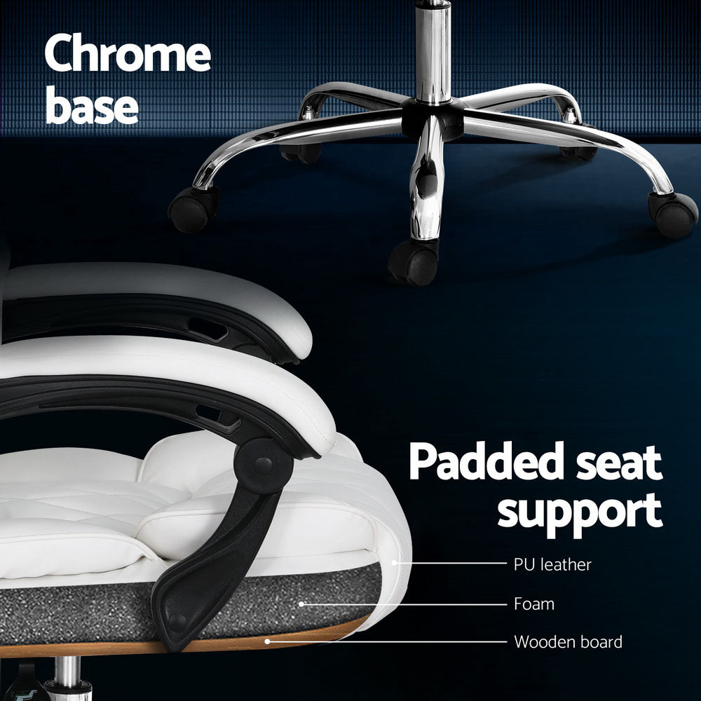 Office & Desk Chairs: Artiss Executive Office Chair Leather Recliner White