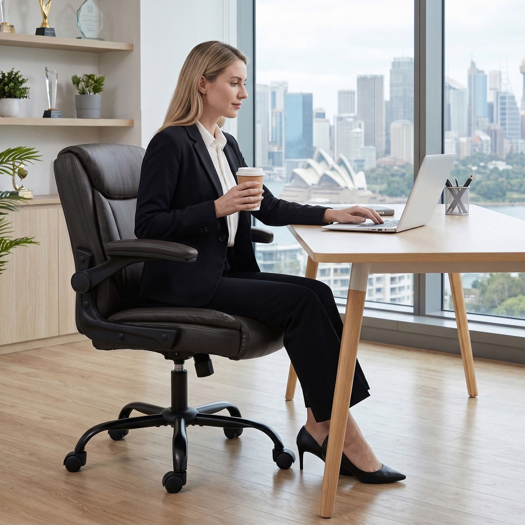 Office & Desk Chairs: Artiss Executive Office Chair Mid Back Brwon