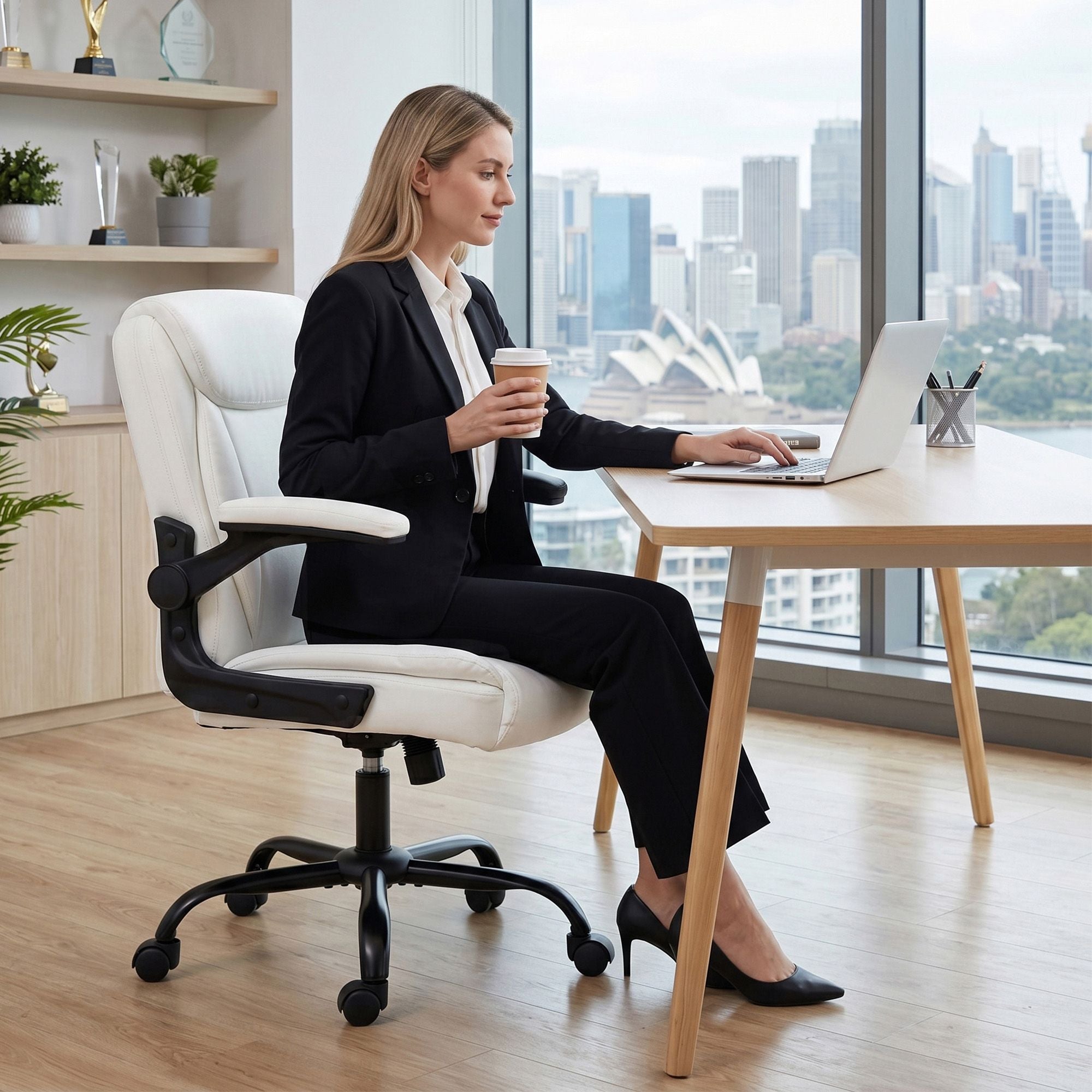 Office & Desk Chairs: Artiss Executive Office Chair Mid Back White