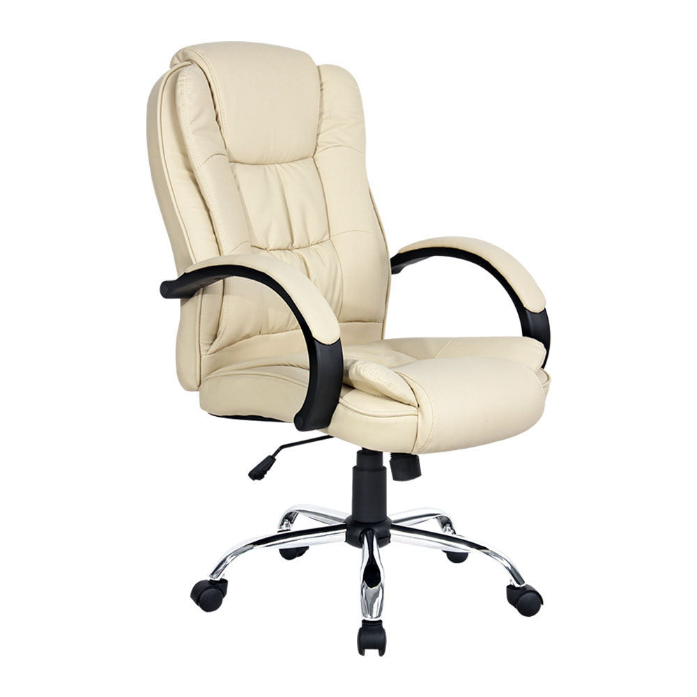 Office & Desk Chairs: Artiss Executive Office Chair Leather Tilt Beige