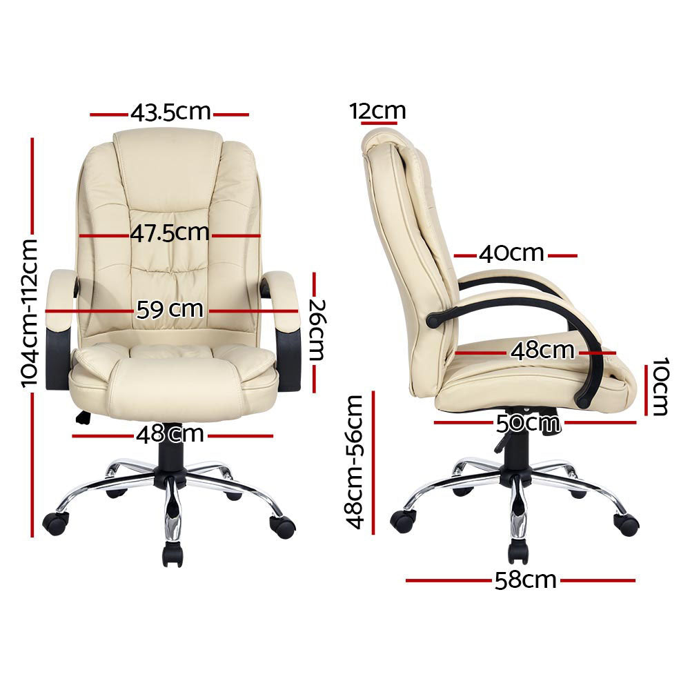 Office & Desk Chairs: Artiss Executive Office Chair Leather Tilt Beige
