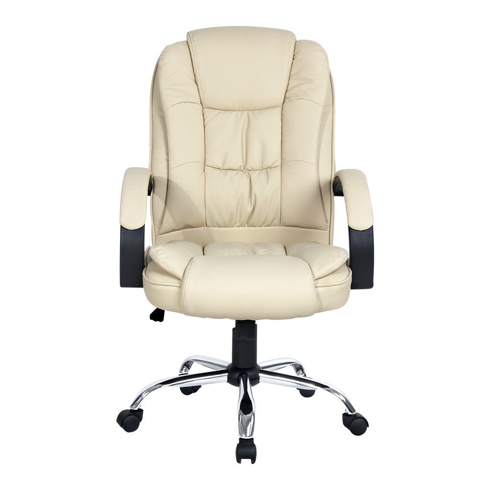 Office & Desk Chairs: Artiss Executive Office Chair Leather Tilt Beige