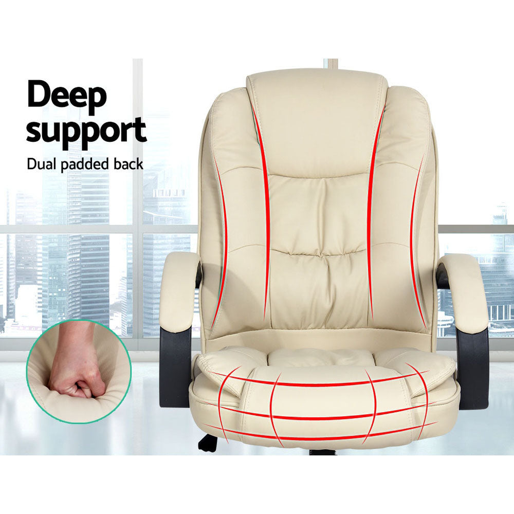 Office & Desk Chairs: Artiss Executive Office Chair Leather Tilt Beige