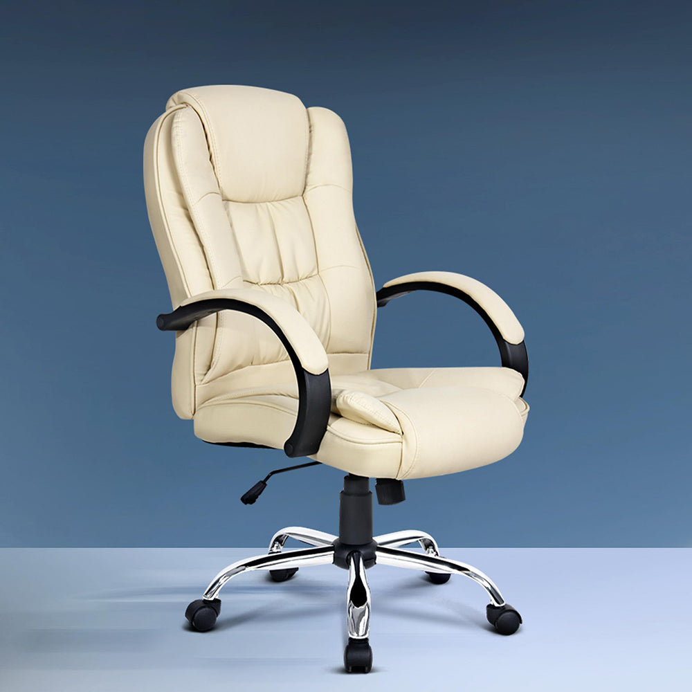 Office & Desk Chairs: Artiss Executive Office Chair Leather Tilt Beige