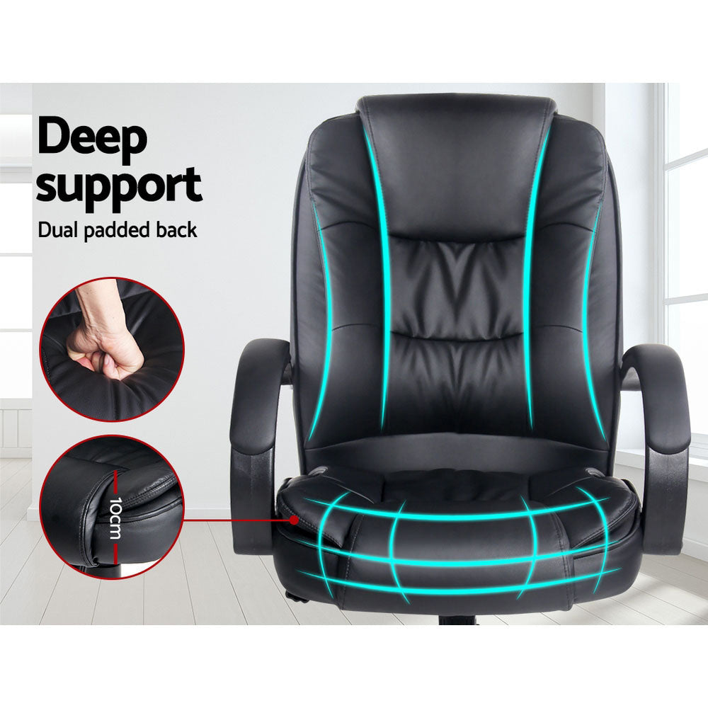 Office & Desk Chairs: Artiss Executive Office Chair Leather Tilt Black