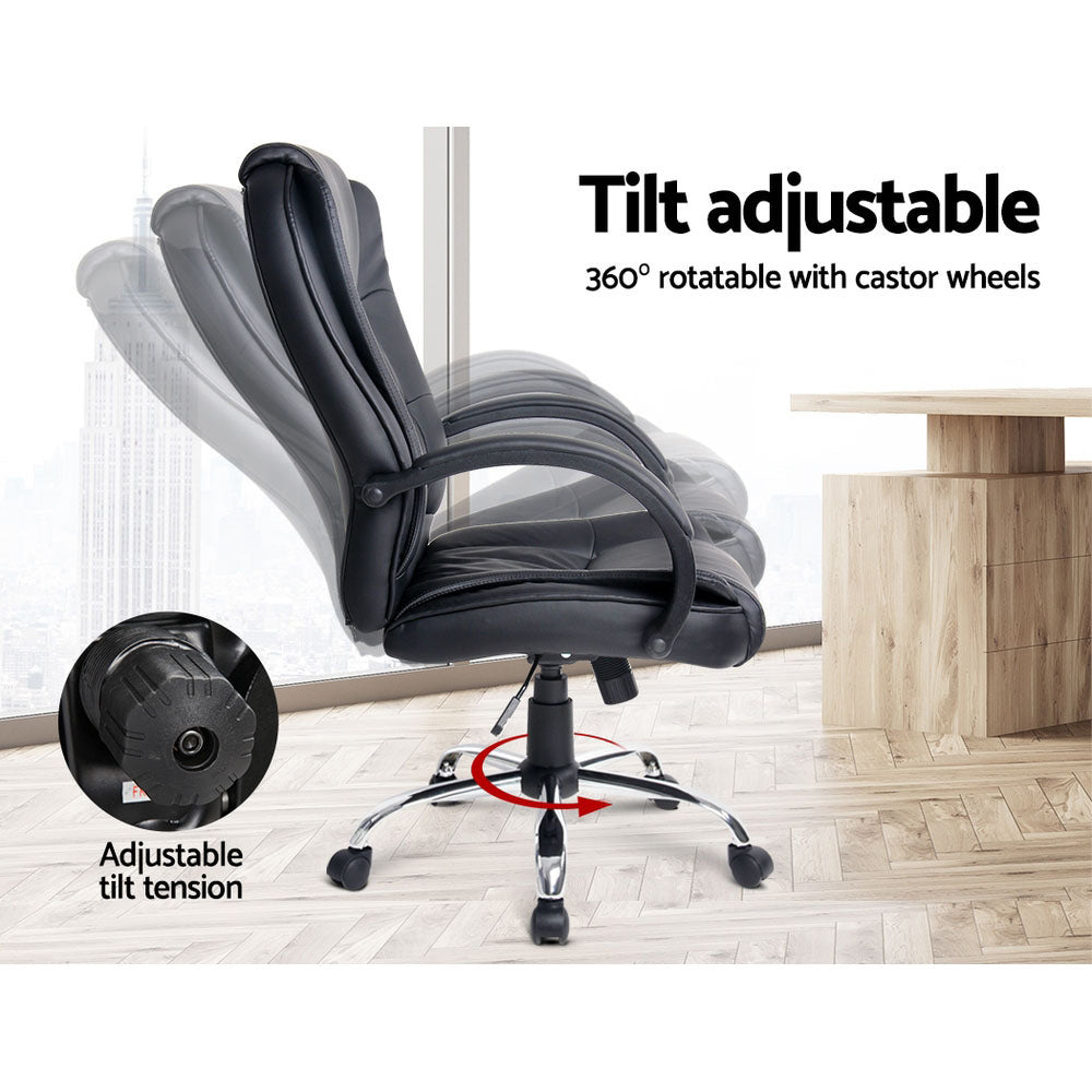 Office & Desk Chairs: Artiss Executive Office Chair Leather Tilt Black