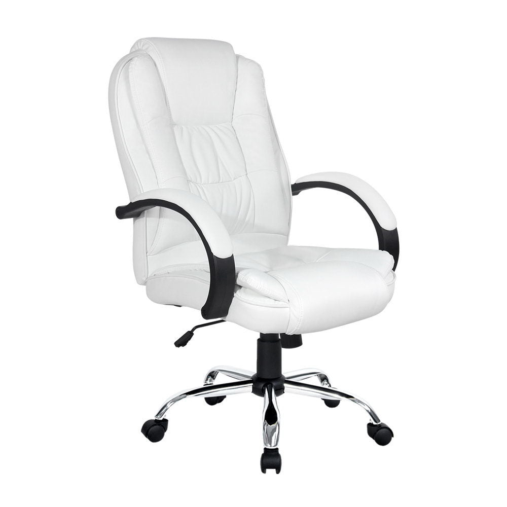 Office & Desk Chairs: Artiss Executive Office Chair Leather Tilt White
