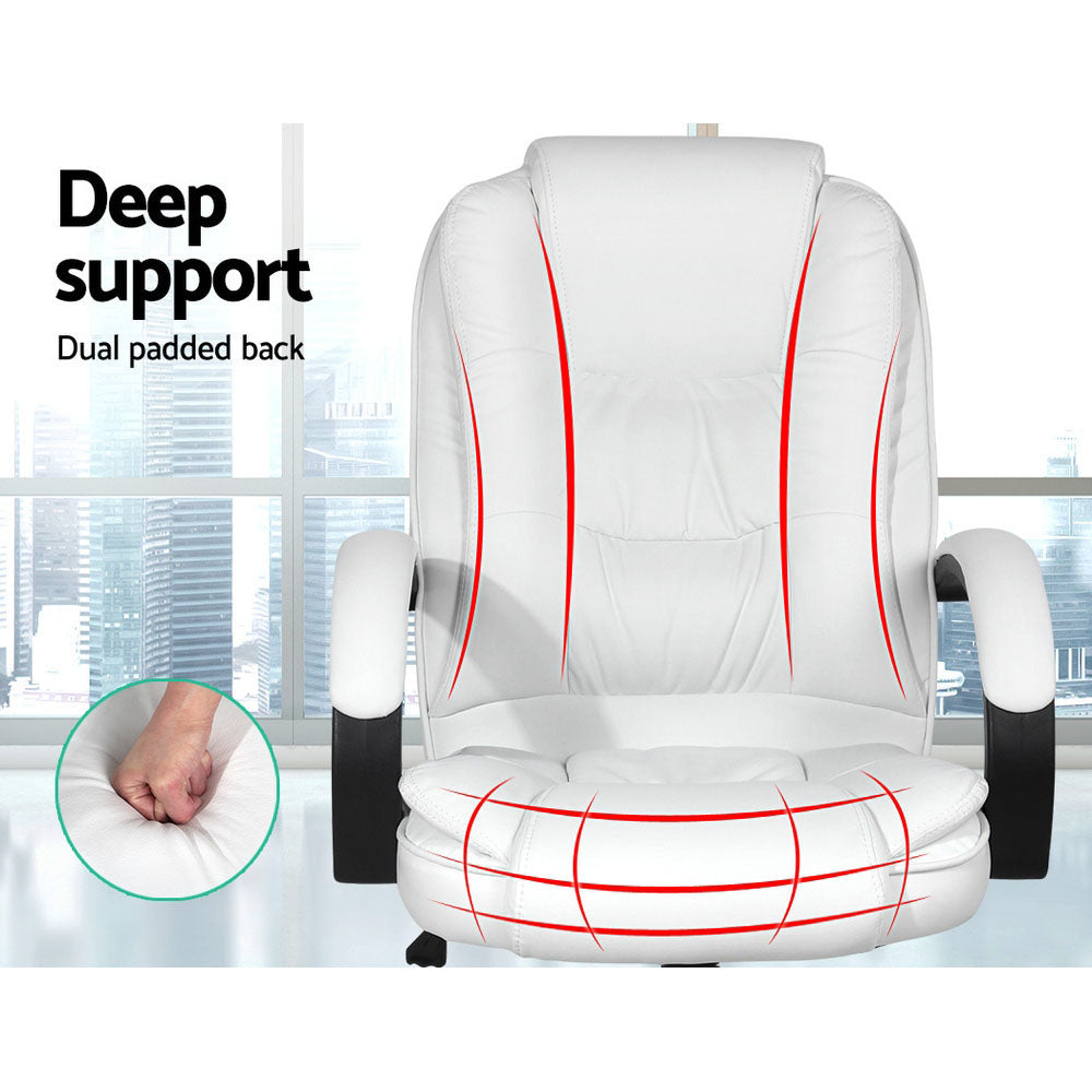 Office & Desk Chairs: Artiss Executive Office Chair Leather Tilt White