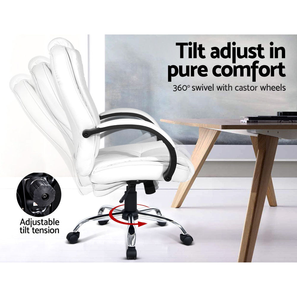 Office & Desk Chairs: Artiss Executive Office Chair Leather Tilt White