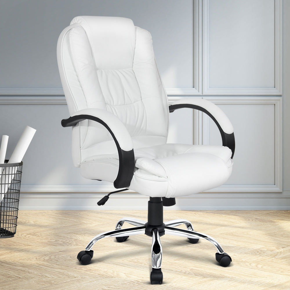 Office & Desk Chairs: Artiss Executive Office Chair Leather Tilt White