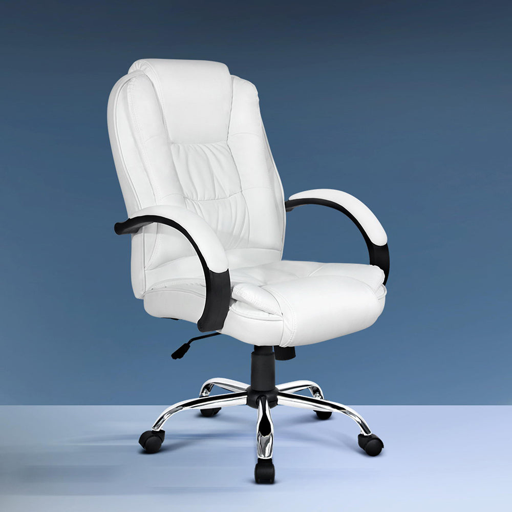 Office & Desk Chairs: Artiss Executive Office Chair Leather Tilt White