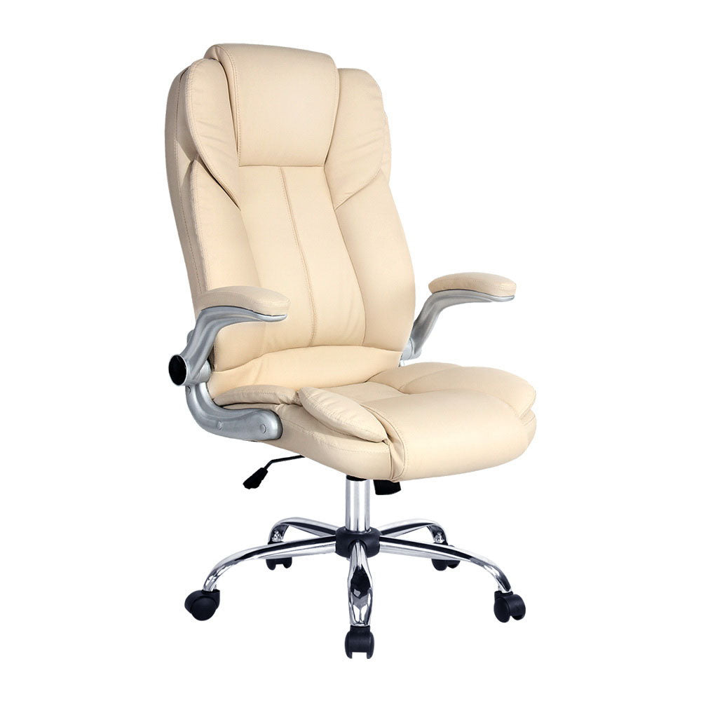 Office & Desk Chairs: Artiss Executive Office Chair Leather Tilt Beige
