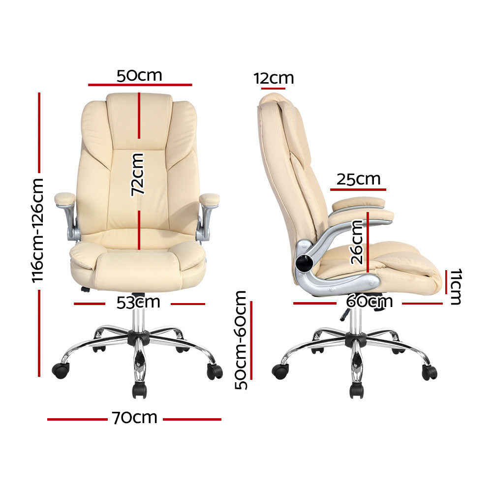Office & Desk Chairs: Artiss Executive Office Chair Leather Tilt Beige
