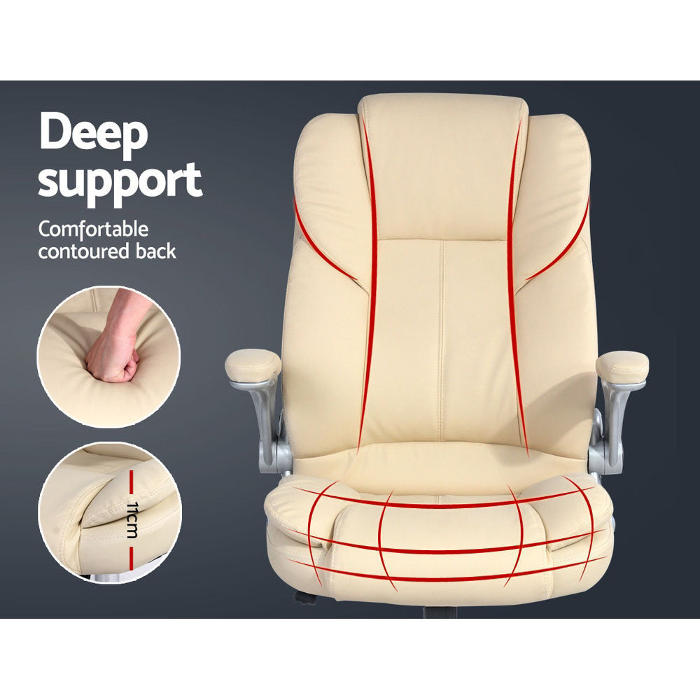 Office & Desk Chairs: Artiss Executive Office Chair Leather Tilt Beige