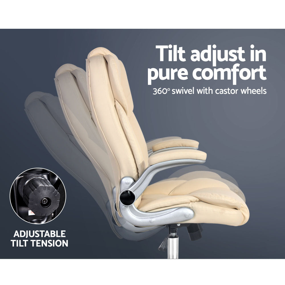 Office & Desk Chairs: Artiss Executive Office Chair Leather Tilt Beige