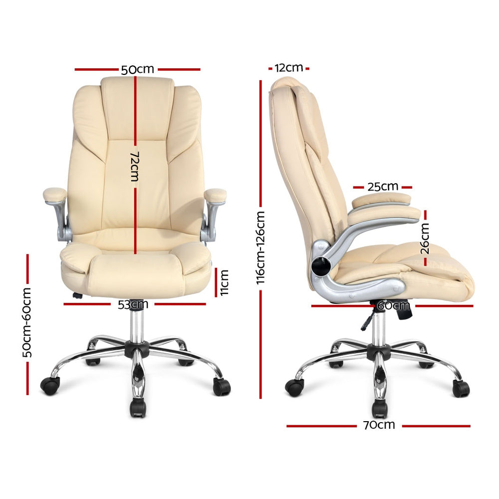 Office & Desk Chairs: Artiss Executive Office Chair Leather Tilt Beige