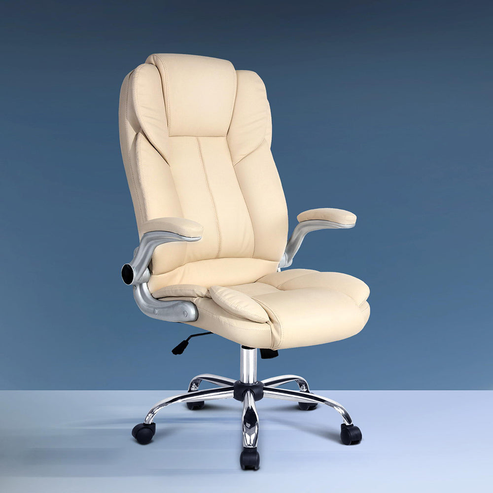 Office & Desk Chairs: Artiss Executive Office Chair Leather Tilt Beige