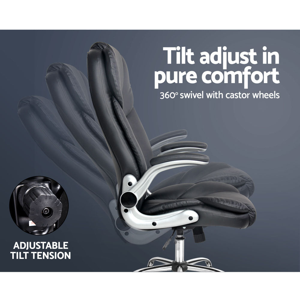 Office & Desk Chairs: Artiss Executive Office Chair Leather Tilt Black