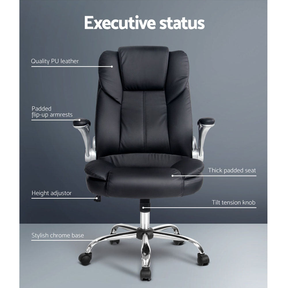 Office & Desk Chairs: Artiss Executive Office Chair Leather Tilt Black