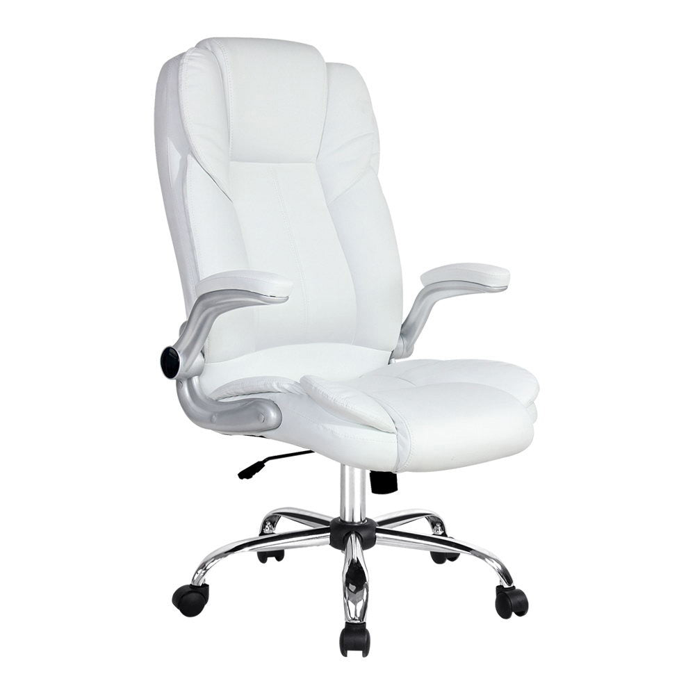 Office & Desk Chairs: Artiss Executive Office Chair Leather Tilt White
