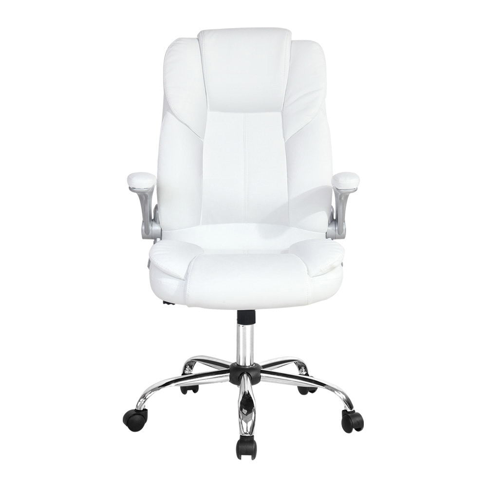 Office & Desk Chairs: Artiss Executive Office Chair Leather Tilt White