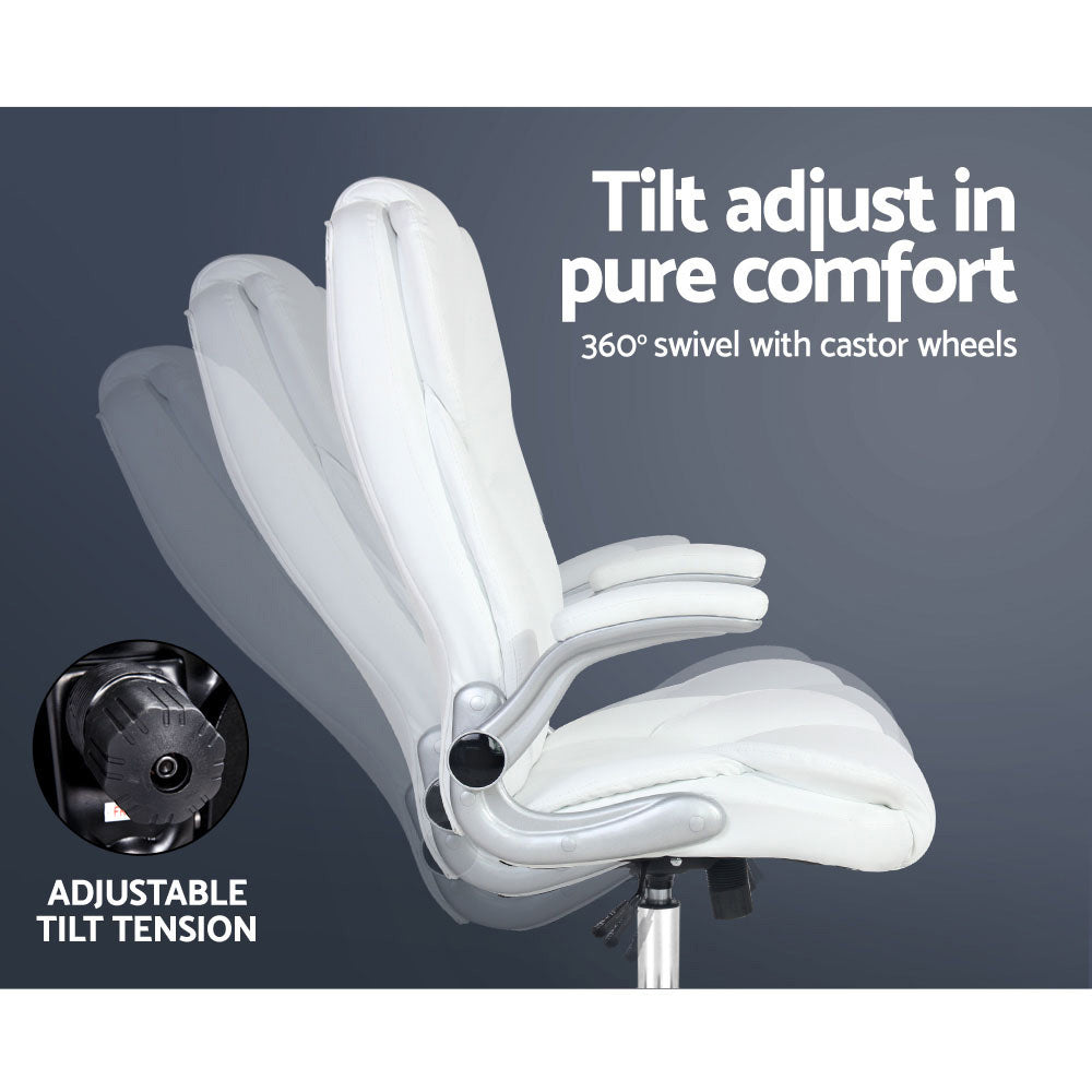 Office & Desk Chairs: Artiss Executive Office Chair Leather Tilt White