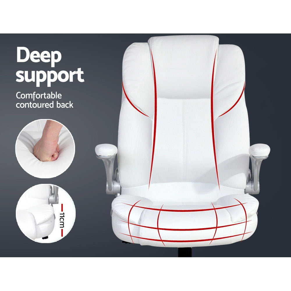 Office & Desk Chairs: Artiss Executive Office Chair Leather Tilt White