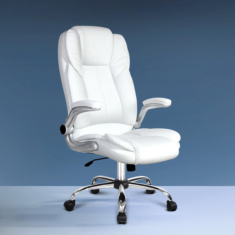Office & Desk Chairs: Artiss Executive Office Chair Leather Tilt White