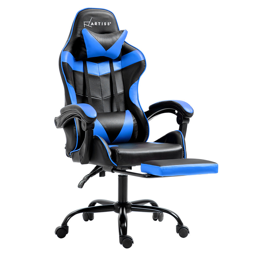Office & Desk Chairs: Artiss Gaming Office Chair Recliner Footrest Blue