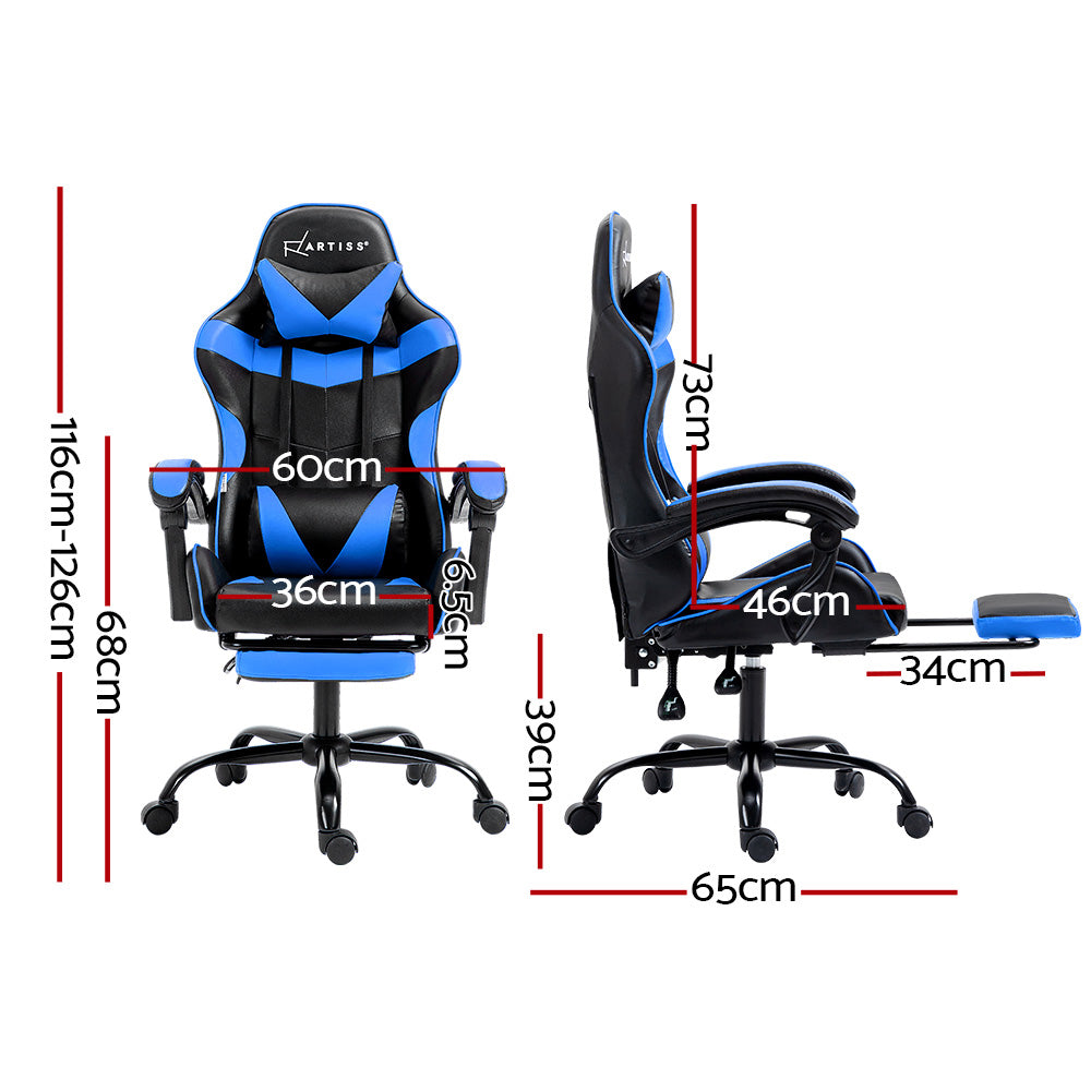 Office & Desk Chairs: Artiss Gaming Office Chair Recliner Footrest Blue