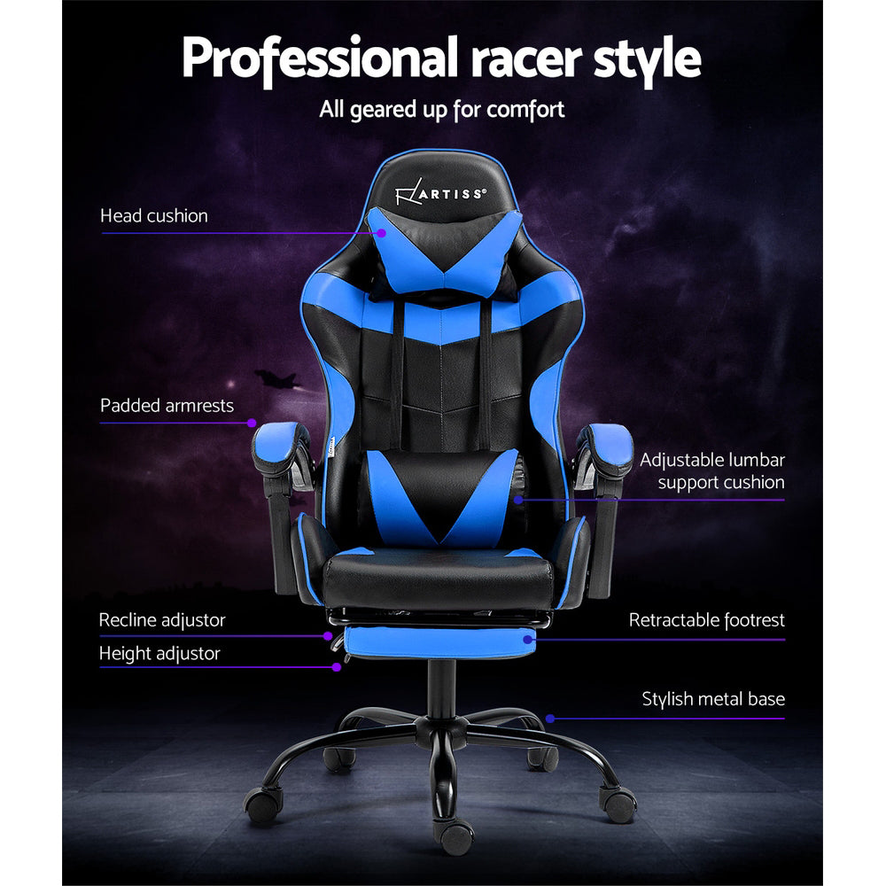 Office & Desk Chairs: Artiss Gaming Office Chair Recliner Footrest Blue
