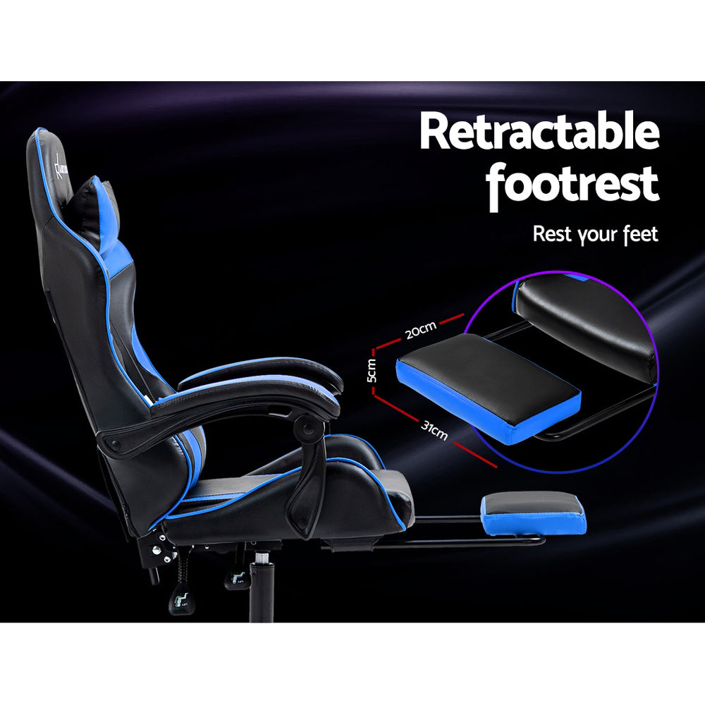 Office & Desk Chairs: Artiss Gaming Office Chair Recliner Footrest Blue