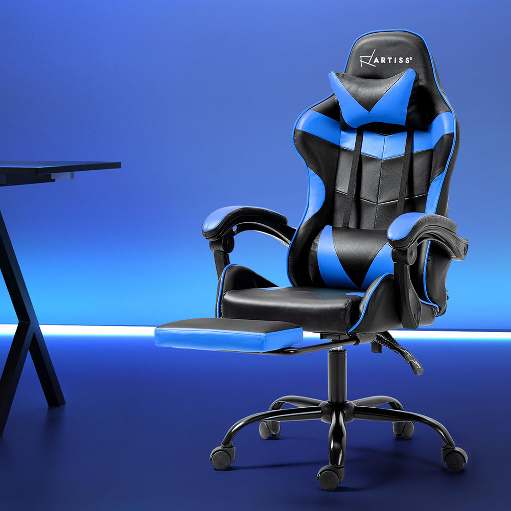 Office & Desk Chairs: Artiss Gaming Office Chair Recliner Footrest Blue