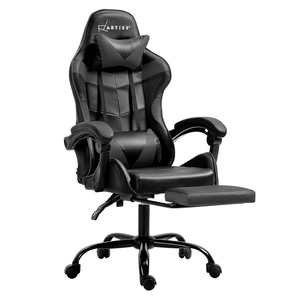 Office & Desk Chairs: Artiss Gaming Office Chair Executive Computer Leather Chairs Footrest Grey