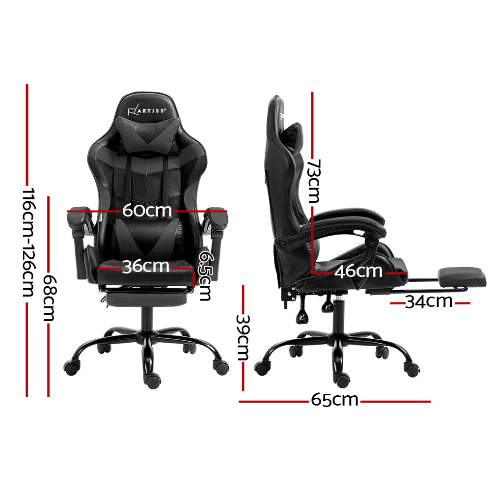 Office & Desk Chairs: Artiss Gaming Office Chair Executive Computer Leather Chairs Footrest Grey