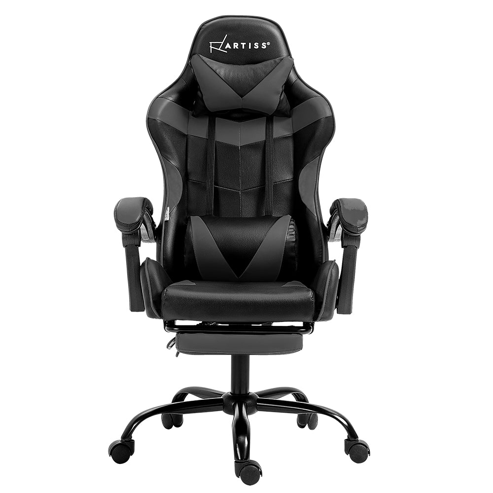 Office & Desk Chairs: Artiss Gaming Office Chair Executive Computer Leather Chairs Footrest Grey