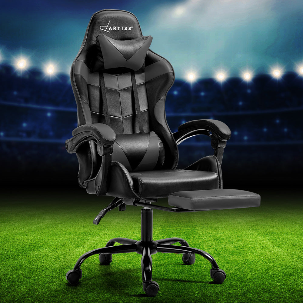 Office & Desk Chairs: Artiss Gaming Office Chair Executive Computer Leather Chairs Footrest Grey
