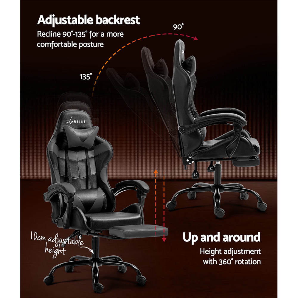 Office & Desk Chairs: Artiss Gaming Office Chair Executive Computer Leather Chairs Footrest Grey