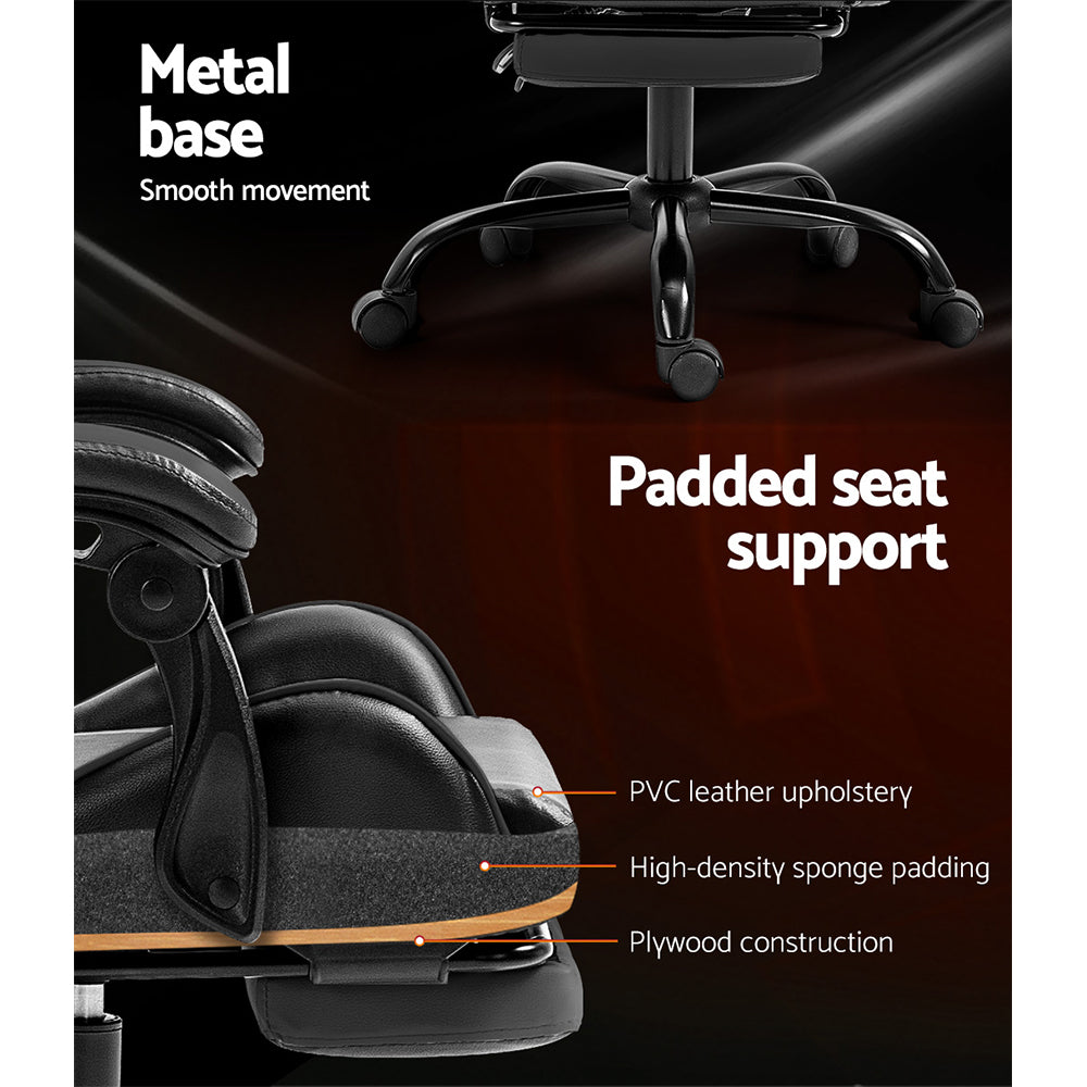 Office & Desk Chairs: Artiss Gaming Office Chair Executive Computer Leather Chairs Footrest Grey