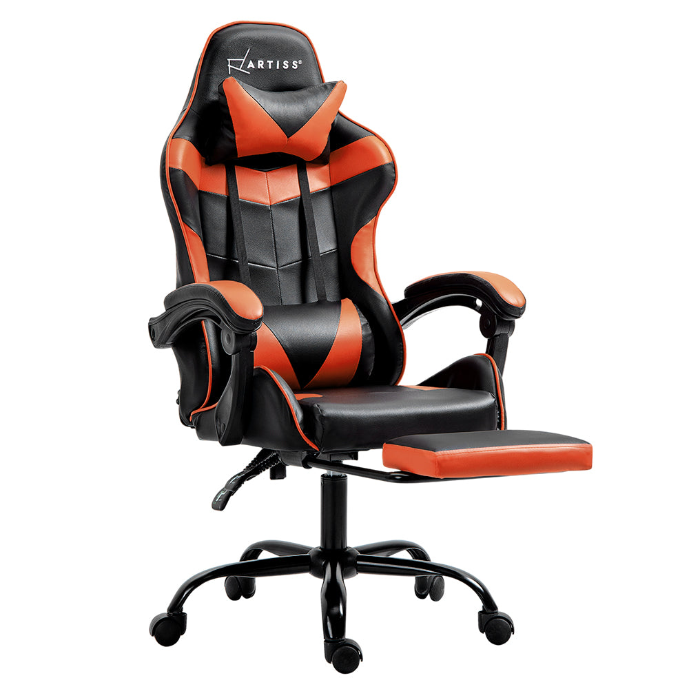 Office & Desk Chairs: Artiss Gaming Office Chair Executive Computer Leather Chairs Footrest Orange