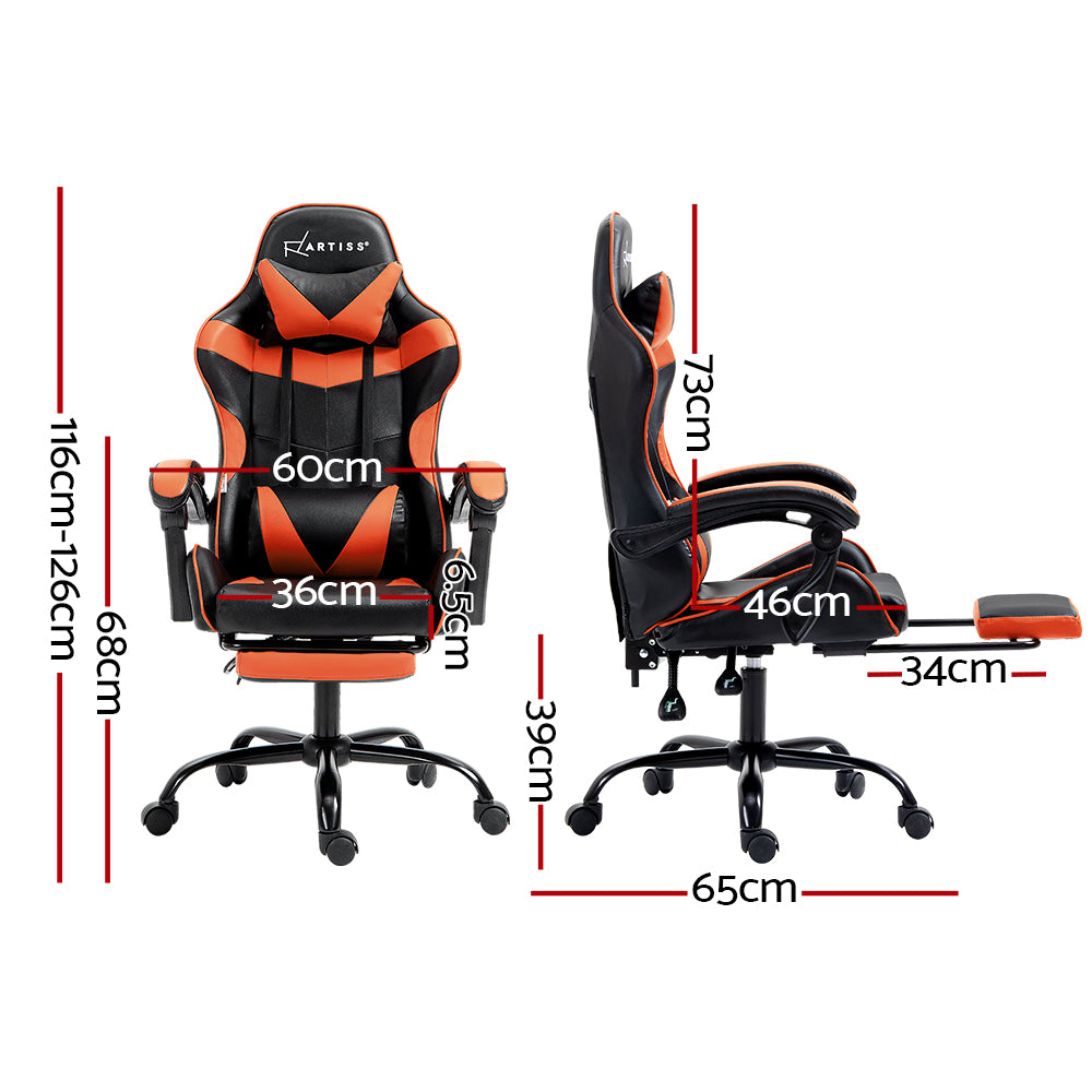Office & Desk Chairs: Artiss Gaming Office Chair Executive Computer Leather Chairs Footrest Orange