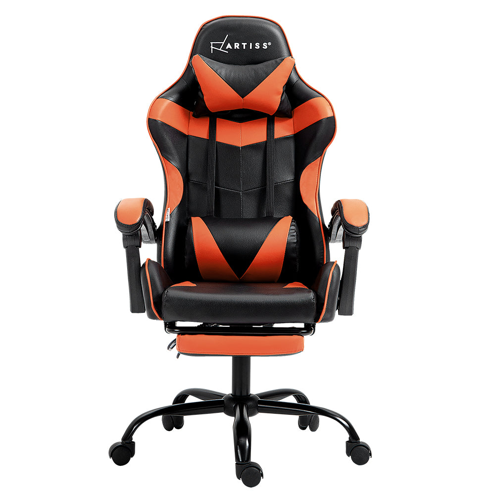 Office & Desk Chairs: Artiss Gaming Office Chair Executive Computer Leather Chairs Footrest Orange