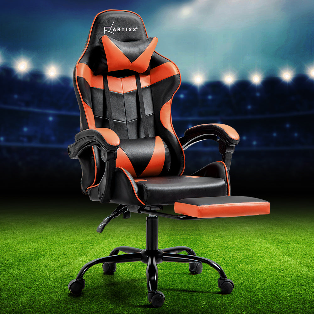 Office & Desk Chairs: Artiss Gaming Office Chair Executive Computer Leather Chairs Footrest Orange