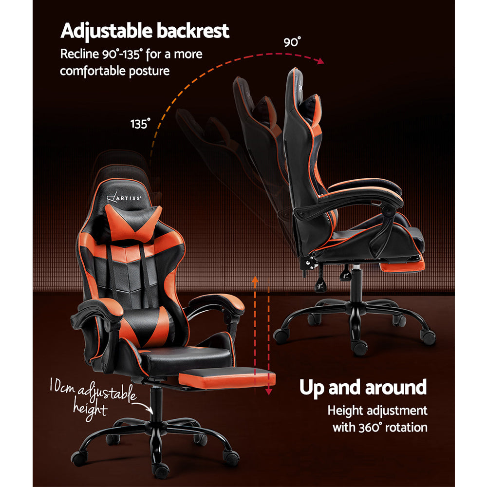 Office & Desk Chairs: Artiss Gaming Office Chair Executive Computer Leather Chairs Footrest Orange