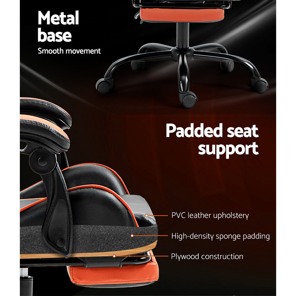 Office & Desk Chairs: Artiss Gaming Office Chair Executive Computer Leather Chairs Footrest Orange
