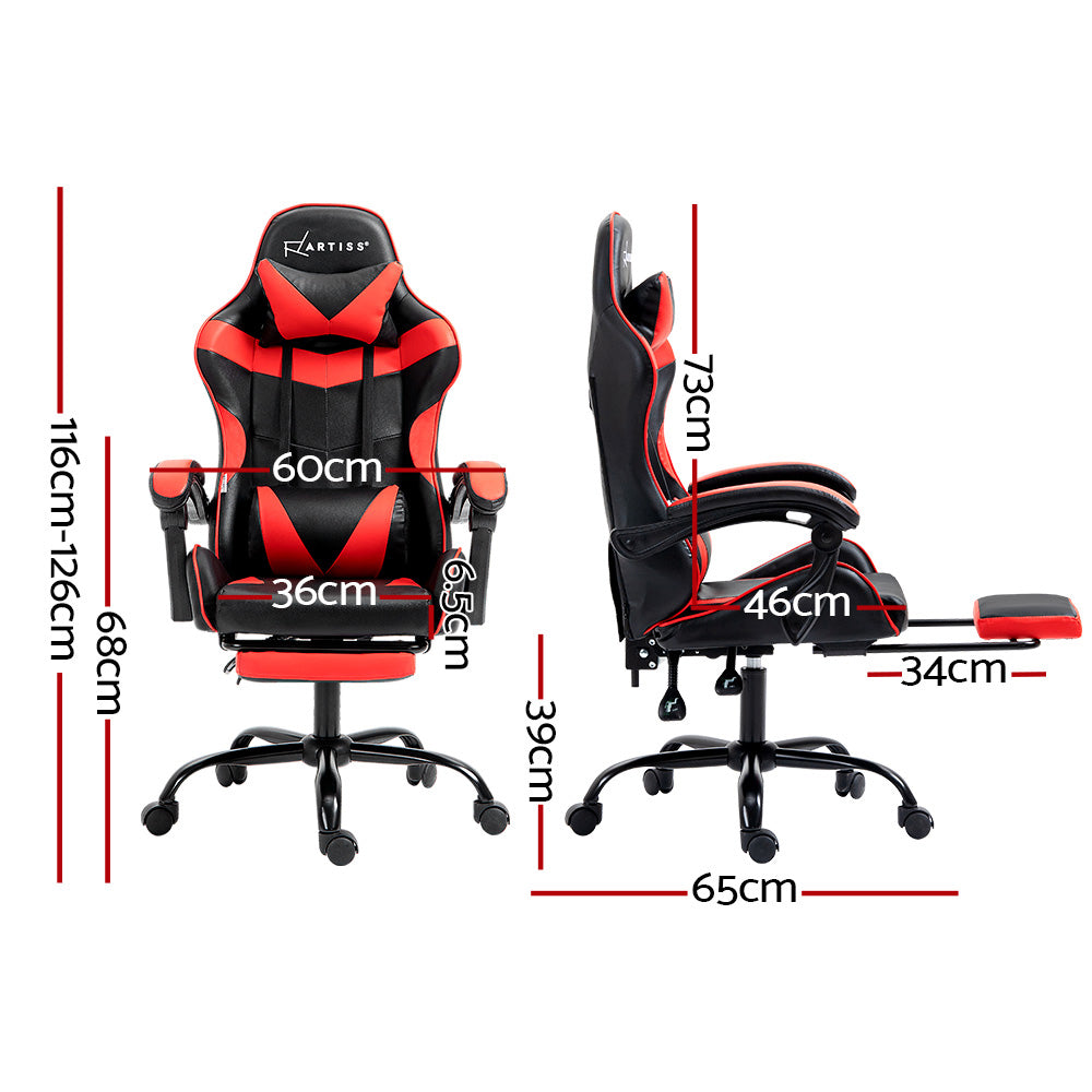 Office & Desk Chairs: Artiss Gaming Office Chair Recliner Footrest Red