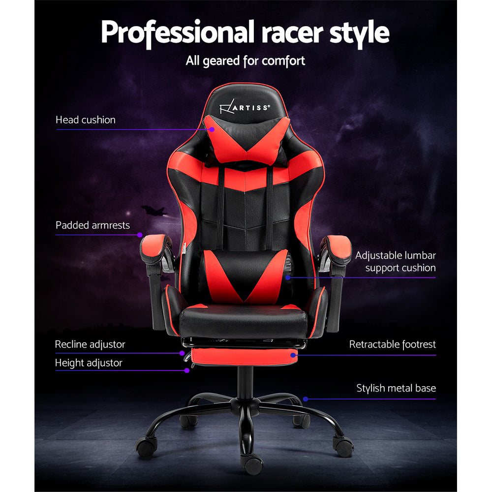 Office & Desk Chairs: Artiss Gaming Office Chair Recliner Footrest Red