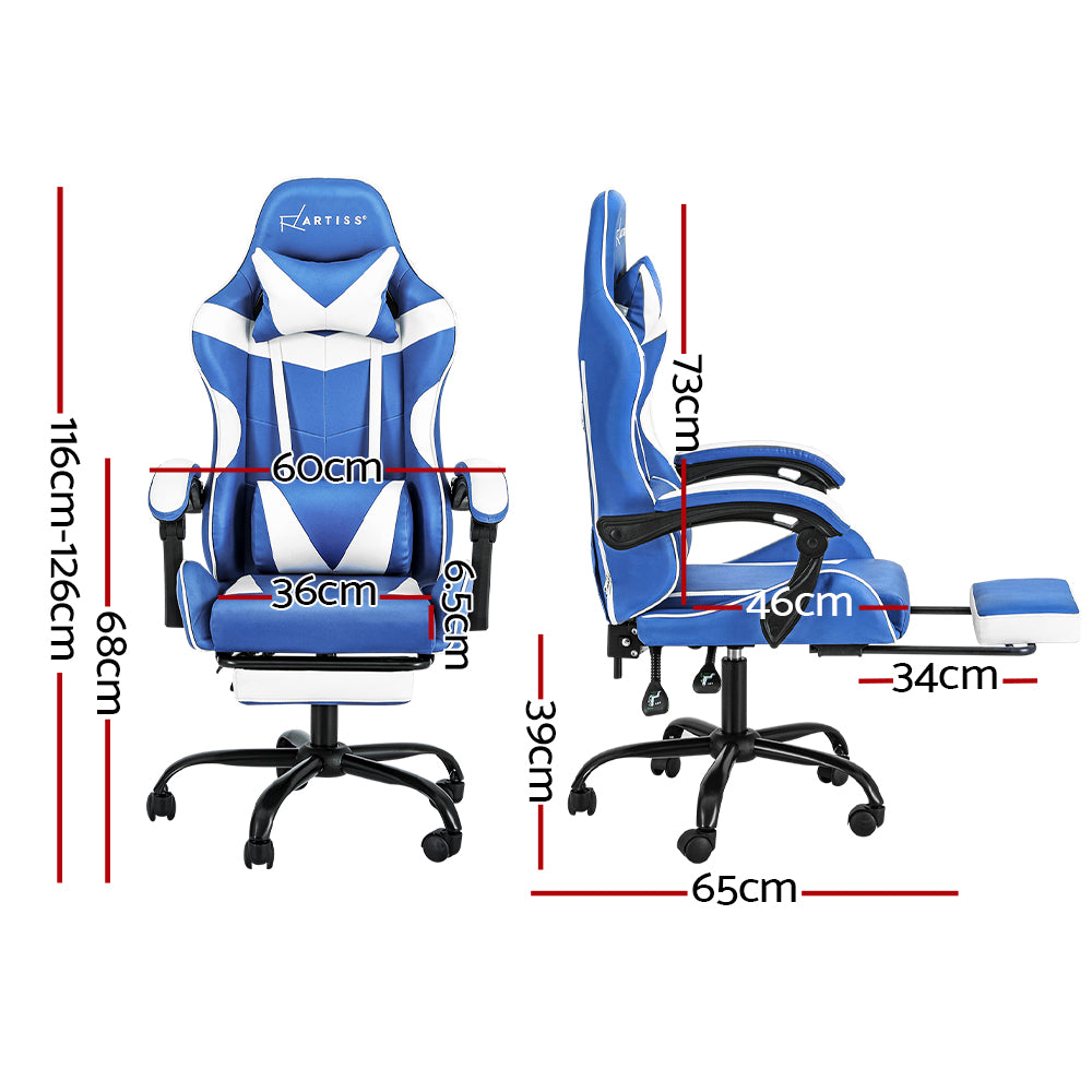 Office & Desk Chairs: Artiss Gaming Office Chair Executive Computer Leather Chairs Footrest Blue White