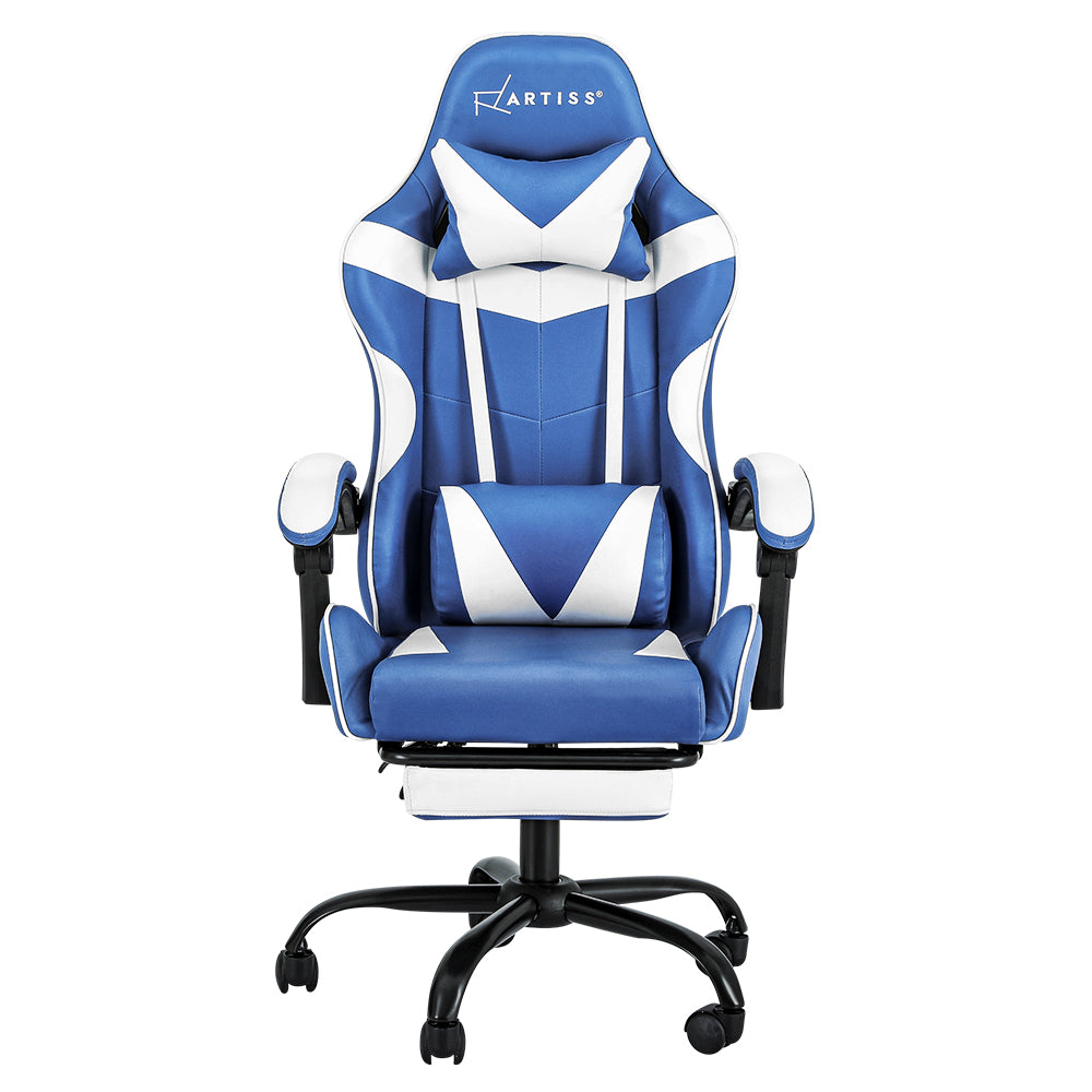 Office & Desk Chairs: Artiss Gaming Office Chair Executive Computer Leather Chairs Footrest Blue White